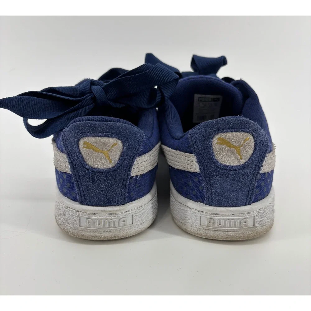Puma Basket Heart Women's 6.5 Twilight Blue Polka Dot Ribbon Laces
